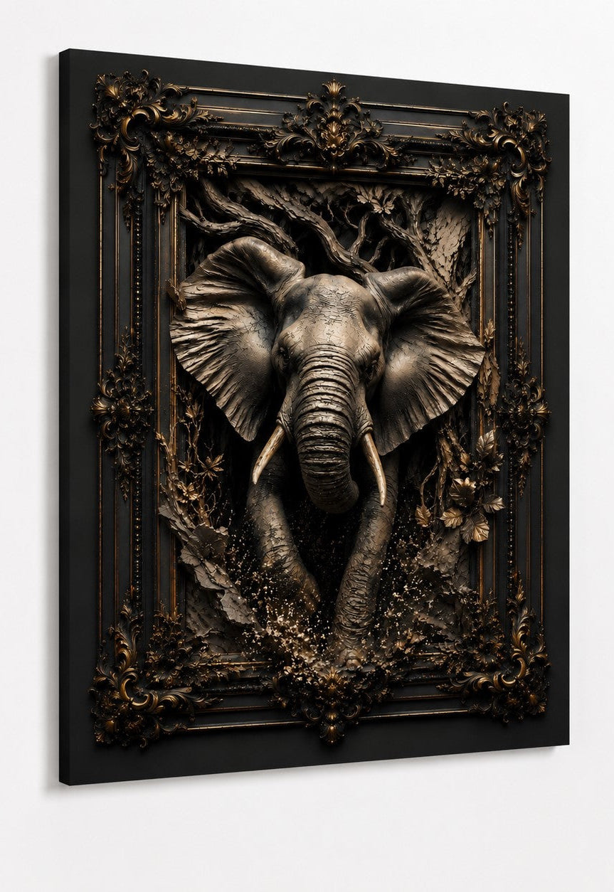 Tableau animalier design haut de gamme avec éléphant majestueux en relief
