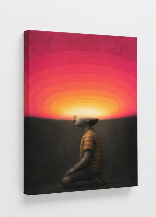 Tableau contemporain conceptuel lumière intérieure formes circulaires dégradé couleurs chaudes décoration murale artistique
