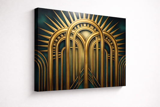 Tableau art déco arches dorées sur aluminium dibond
