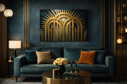 Tableau art déco arches dorées en situation intérieure
