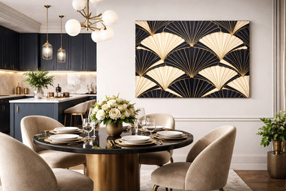 Tableau art déco noir et or en situation intérieure
