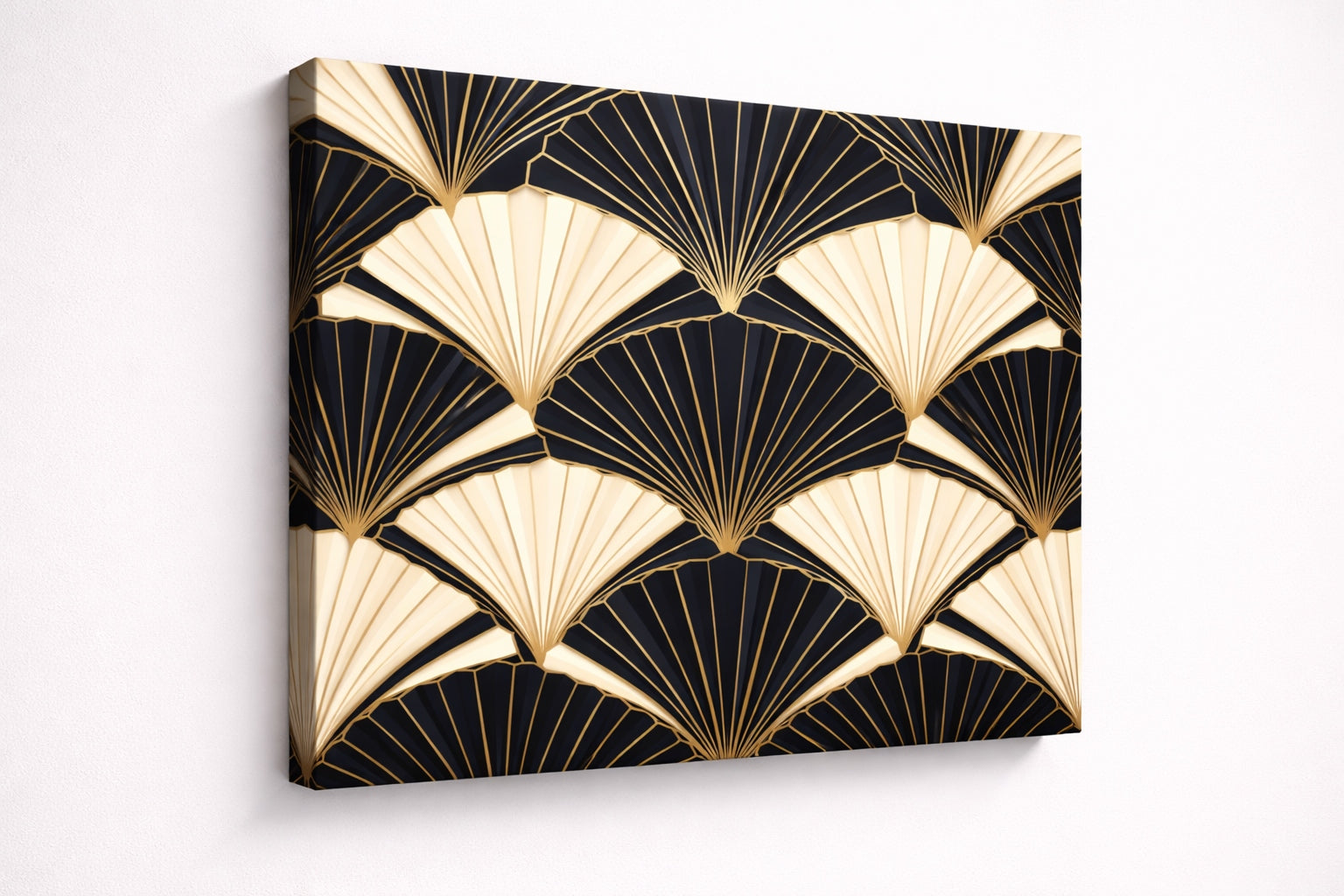Tableau art déco éventails noir et or imprimé sur toile
