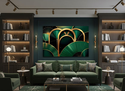 Tableau art déco néo déco vert émeraude en décoration murale intérieure
