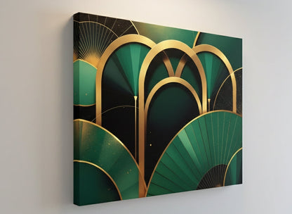 Tableau art déco néo déco vert émeraude sur toile vue de profil
