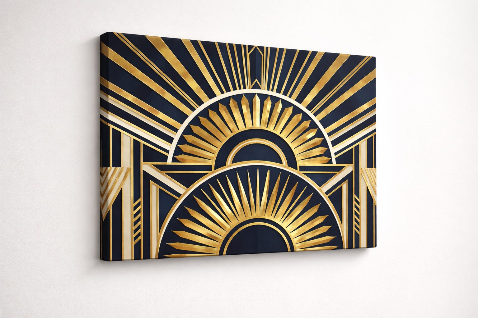 Tableau art déco soleil noir et or imprimé sur aluminium dibond
