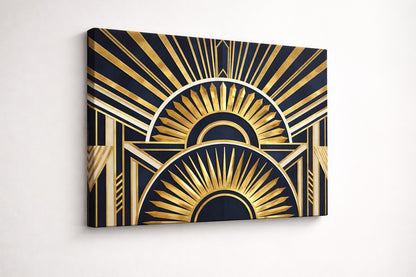 Tableau art déco soleil noir et or imprimé sur aluminium dibond
