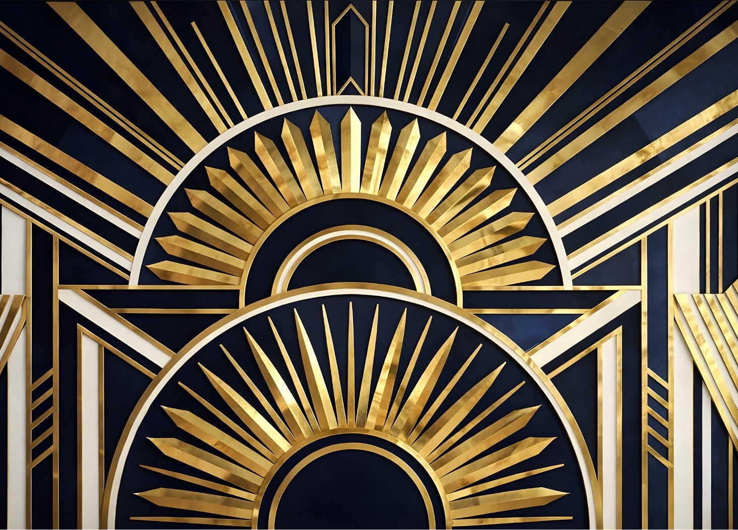 Tableau art déco soleil noir et or vue de face
