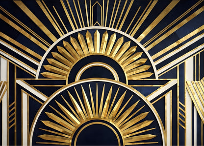 Tableau art déco soleil noir et or vue de face
