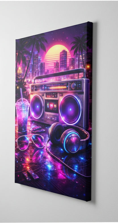 Tableau cyberpunk urbain lumineux
