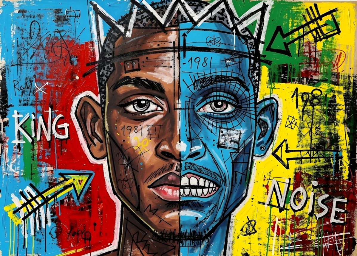 Tableau Basquiat street art avec portrait néo expressionniste et inspiration graffiti new yorkaise
