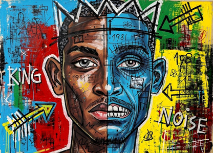 Tableau Basquiat street art avec portrait néo expressionniste et inspiration graffiti new yorkaise
