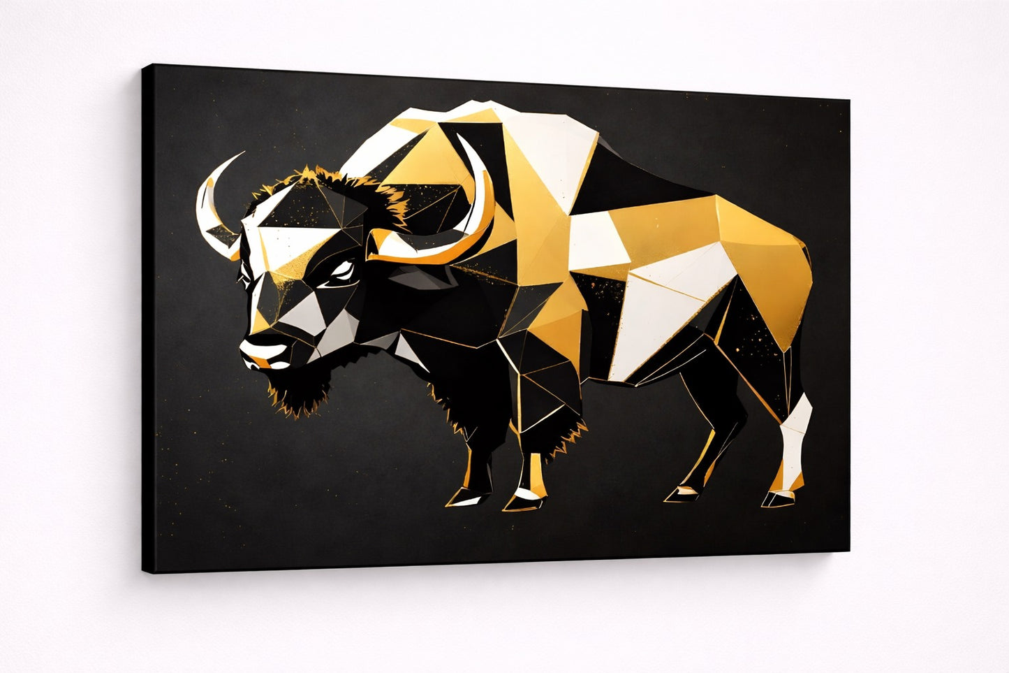 Tableau animaux design avec bison stylisé noir et or, parfait pour une décoration murale moderne avec influence industrielle.
