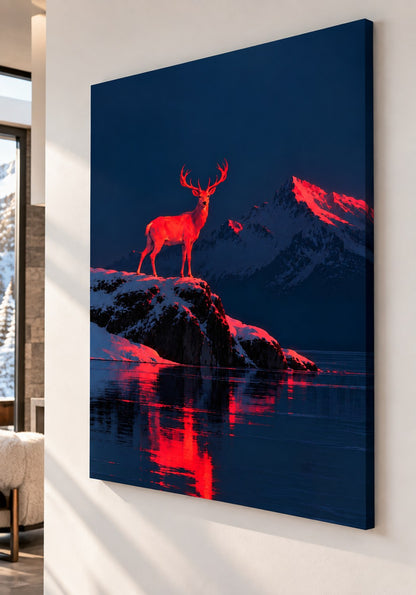 Tableau cerf montagne imprimé sur toile montée sur châssis
