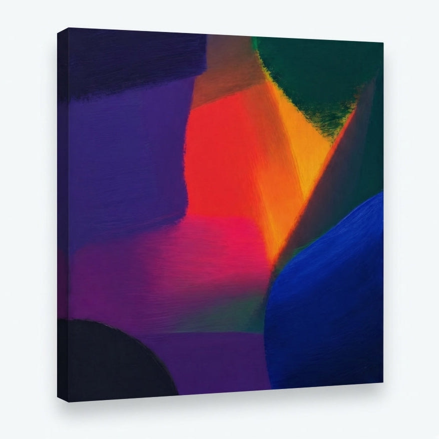 Tableau contemporain abstrait avec couleurs vibrantes et ambiance artistique moderne
