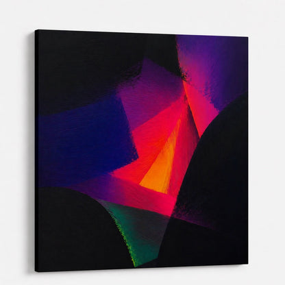 Tableau contemporain abstrait avec jeux de lumière et couleurs vibrantes modernes
