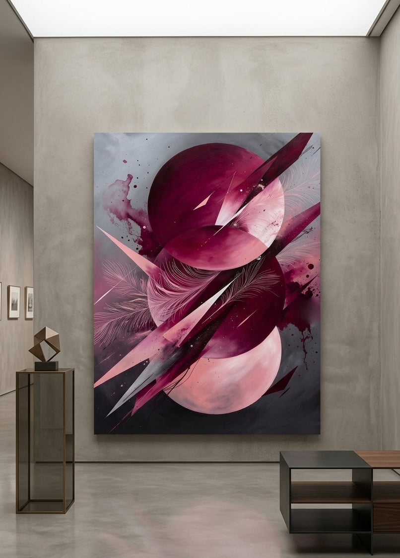 Tableau contemporain rouge avec composition abstraite et design moderne haut de gamme
