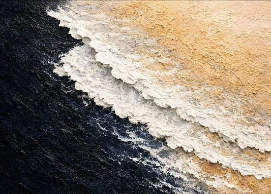 Tableau Côte Atlantique mer sombre et sable clair vue aérienne, création exclusive Iconik-Art.
