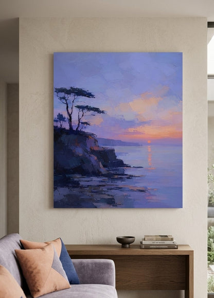 Décoration murale représentant un littoral paisible baigné de lumière douce et apaisante
