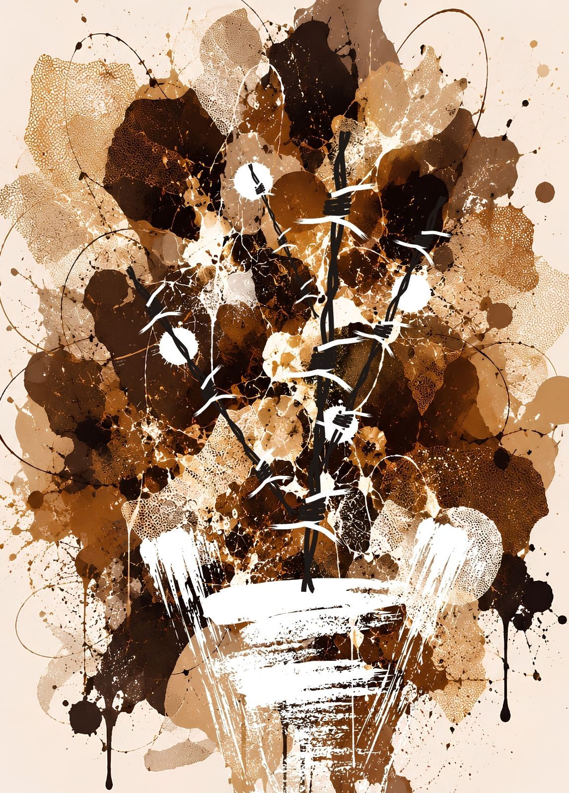 Tableau couleur chocolat abstrait aux nuances de brun, caramel et beige dans une composition organique contemporaine
