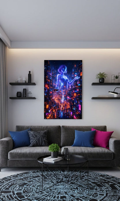 Tableau cyberpunk futuriste en décoration murale contemporaine
