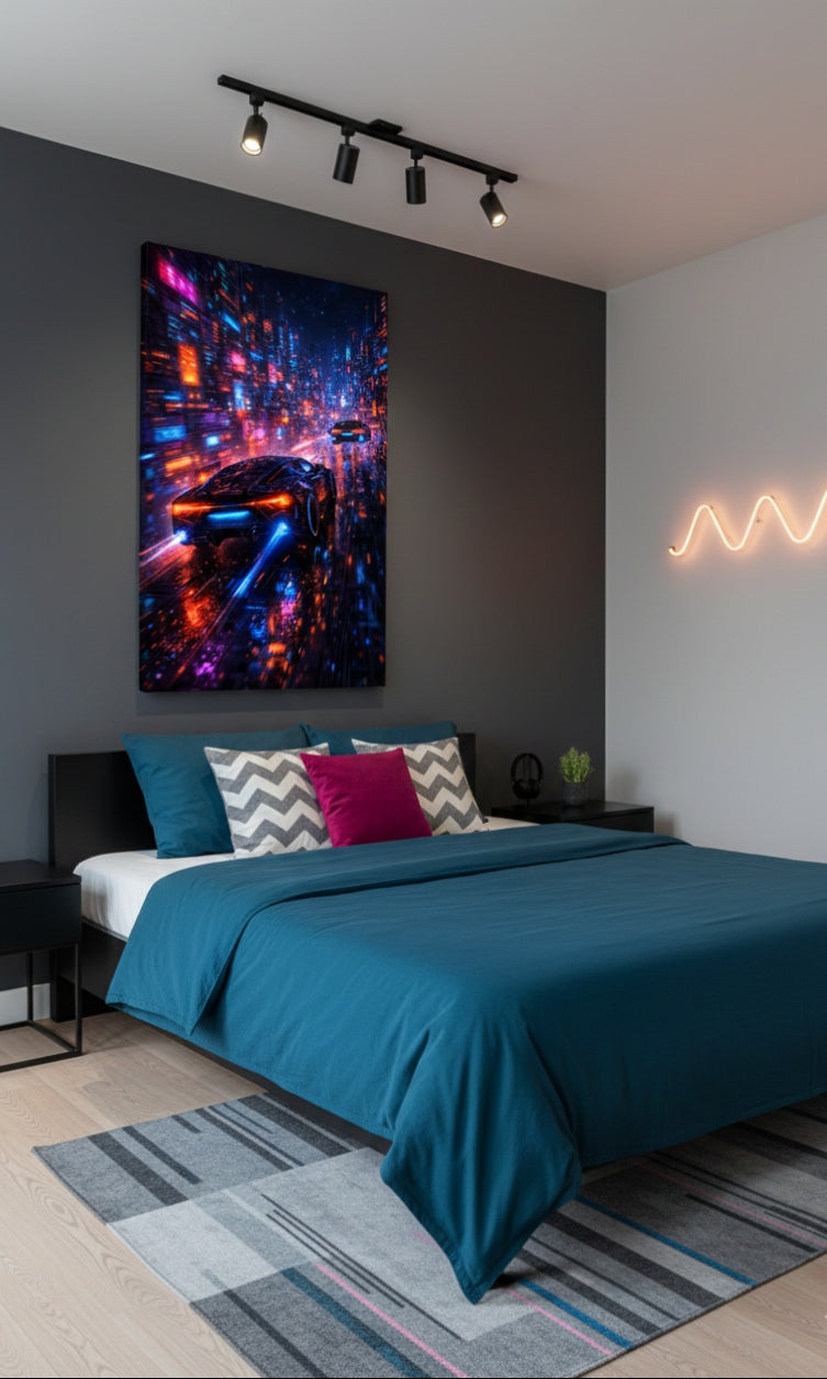 Tableau cyberpunk futuriste vitesse en décoration murale contemporaine