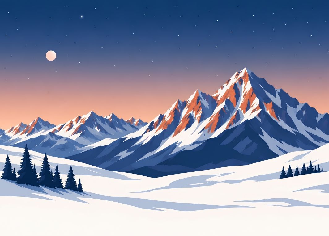 Snowy Mountain Decor Painting – Alpine Twilight