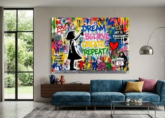 Tableau pop art urbain couleurs intenses graffiti design décoration murale moderne
