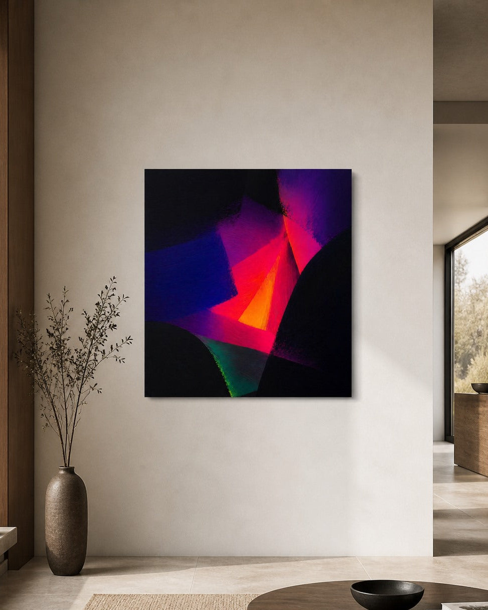 Décoration murale abstraite contemporaine avec ambiance lumineuse et style artistique moderne
