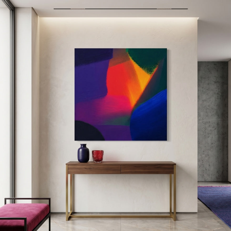 Décoration murale abstraite lumineuse avec dégradés colorés et style contemporain raffiné
