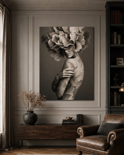 Décoration murale femme élégante noir et blanc dans un style artistique moderne
