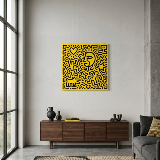 Décoration murale style Keith Haring contemporaine avec design graphique et ambiance pop art
