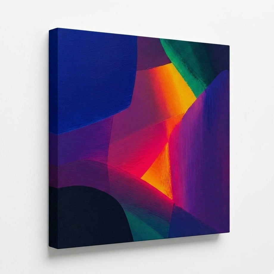 Tableau design abstrait avec lumière colorée et ambiance contemporaine sophistiquée
