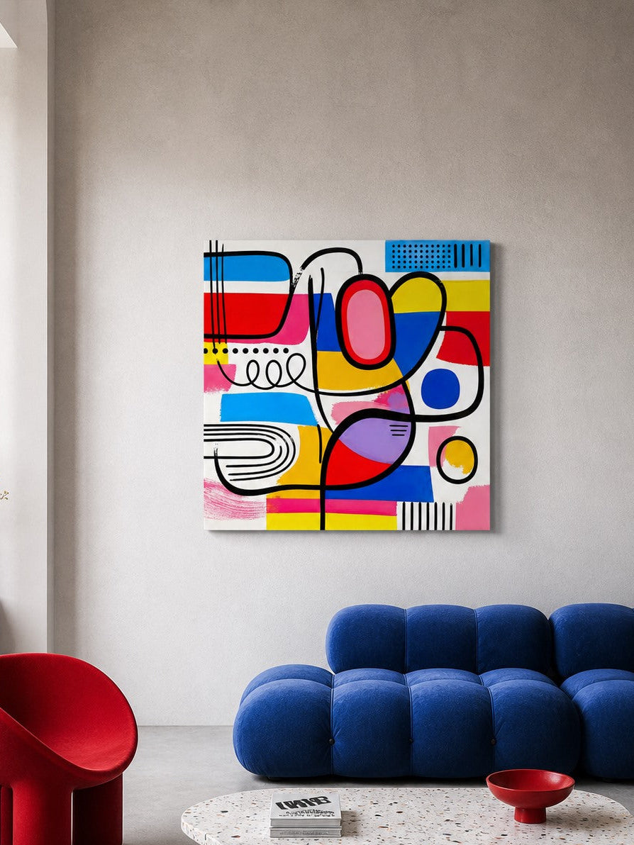 Tableau design graphique contemporain style abstrait moderne et coloré
