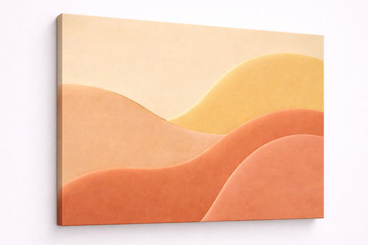 Tableau contemporain minimaliste aux couleurs chaudes et formes fluides idéal pour une décoration murale élégante et naturelle
