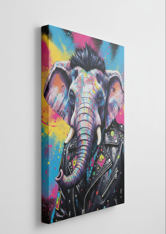 Tableau éléphant street art vu de profil avec châssis