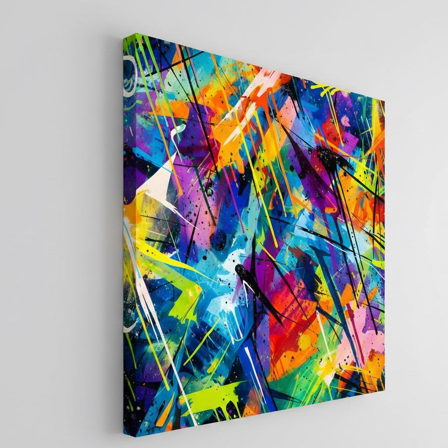 détail peinture abstraite éclaboussures lignes noires contrastées
