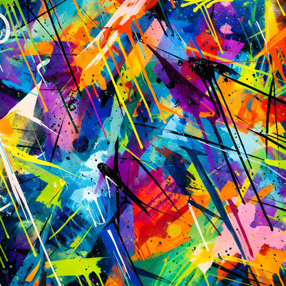 tableau contemporain abstrait coloré projections dynamiques multicolores
