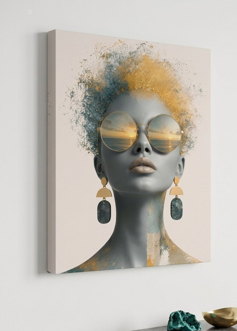Tableau femme chic aux reflets marins
