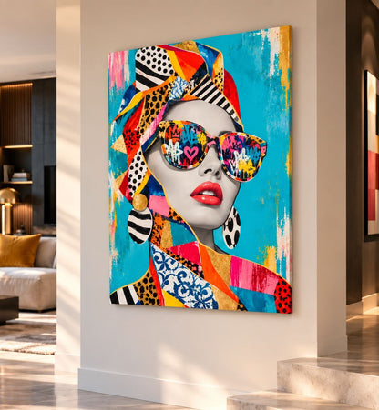 Tableau Pop Art femme Pop Diva imprimé sur toile coton avec portrait féminin coloré
