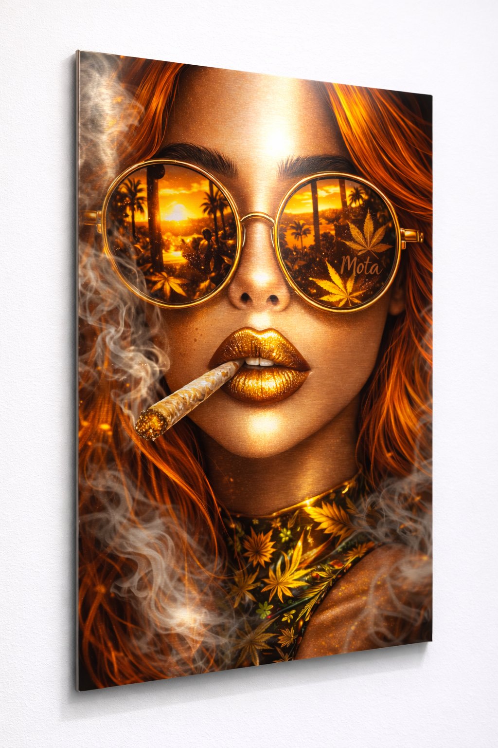 Portrait d'une femme lumineuse iconique imprimé sur plaque alu dibond. Effets de brillances exeptionnels pour une déco mural premimum