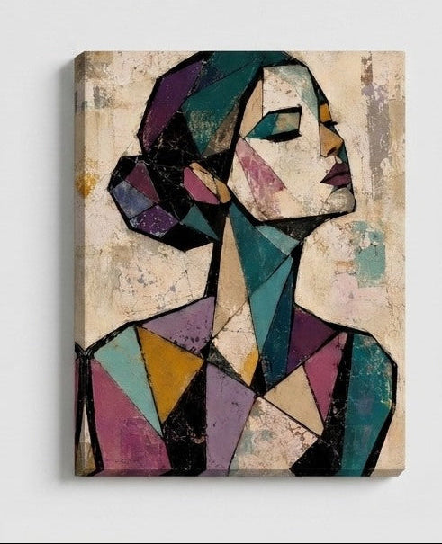 Tableau femme design aux formes géométriques
