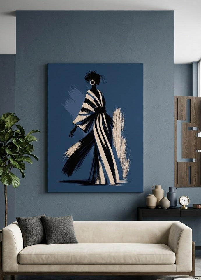 Tableau femme contemporain installé dans un salon moderne avec décoration murale élégante et design
