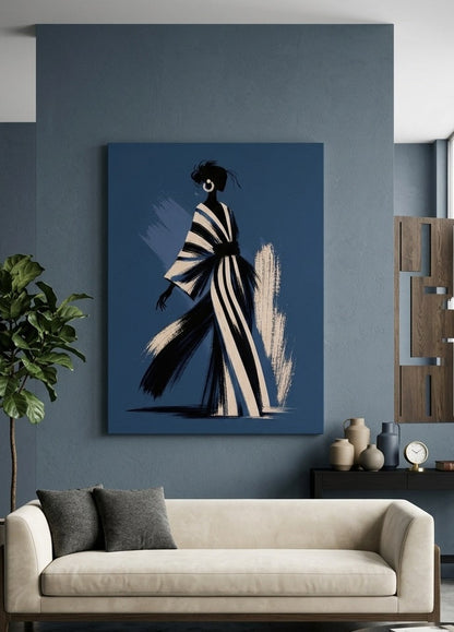 Tableau femme contemporain installé dans un salon moderne avec décoration murale élégante et design
