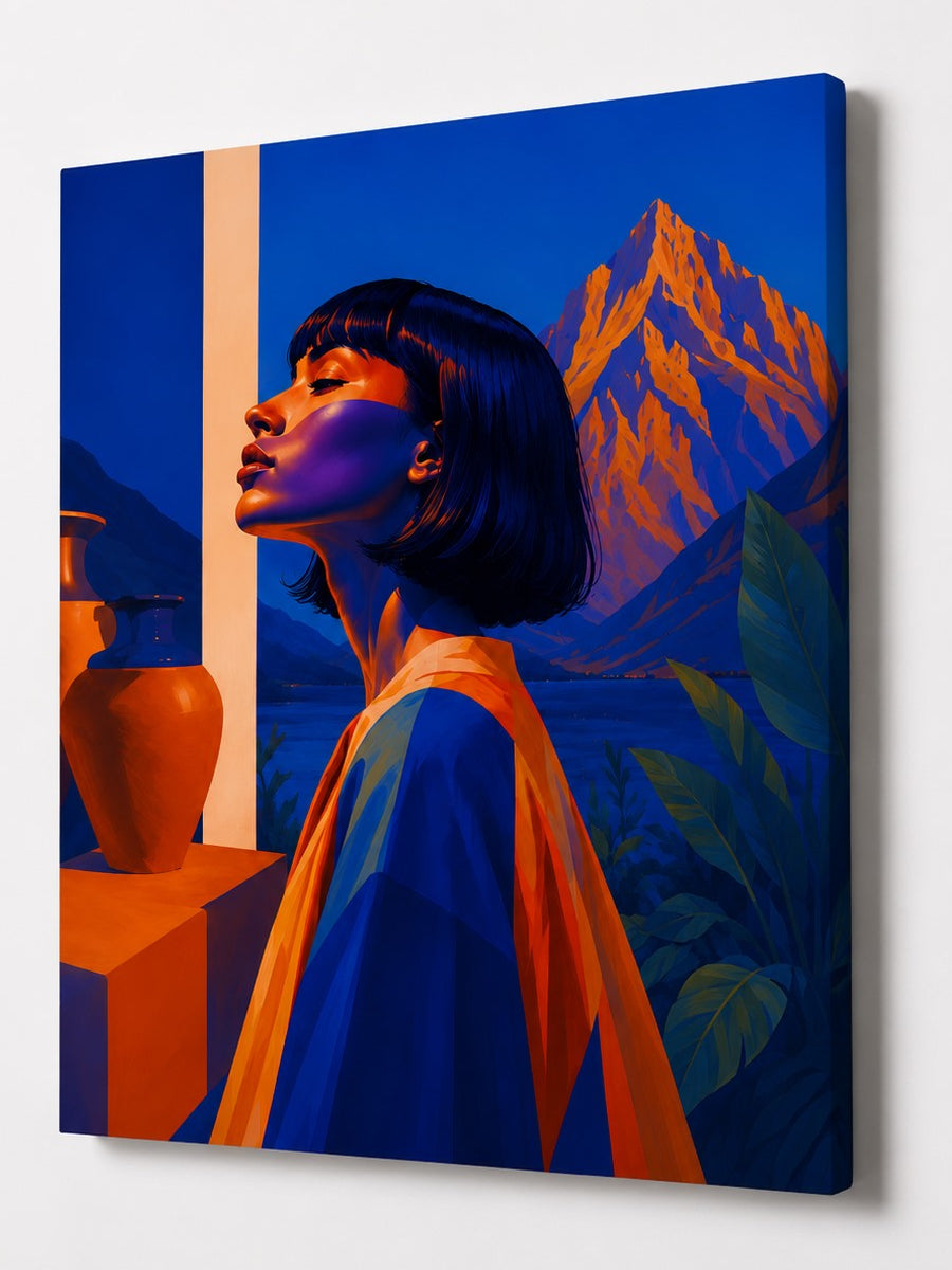 Portrait de femme élégante dans un style figuratif contemporain pour une décoration intérieure raffinée.
