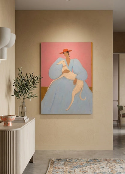 Tableau de figuration contemporaine Quiet Bond présenté dans un salon aux tonalités douces
