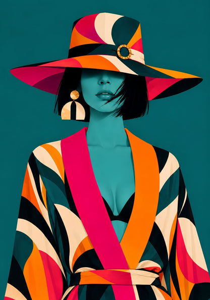 Tableau femme moderne et coloré au grand chapeau Riviera Muse
