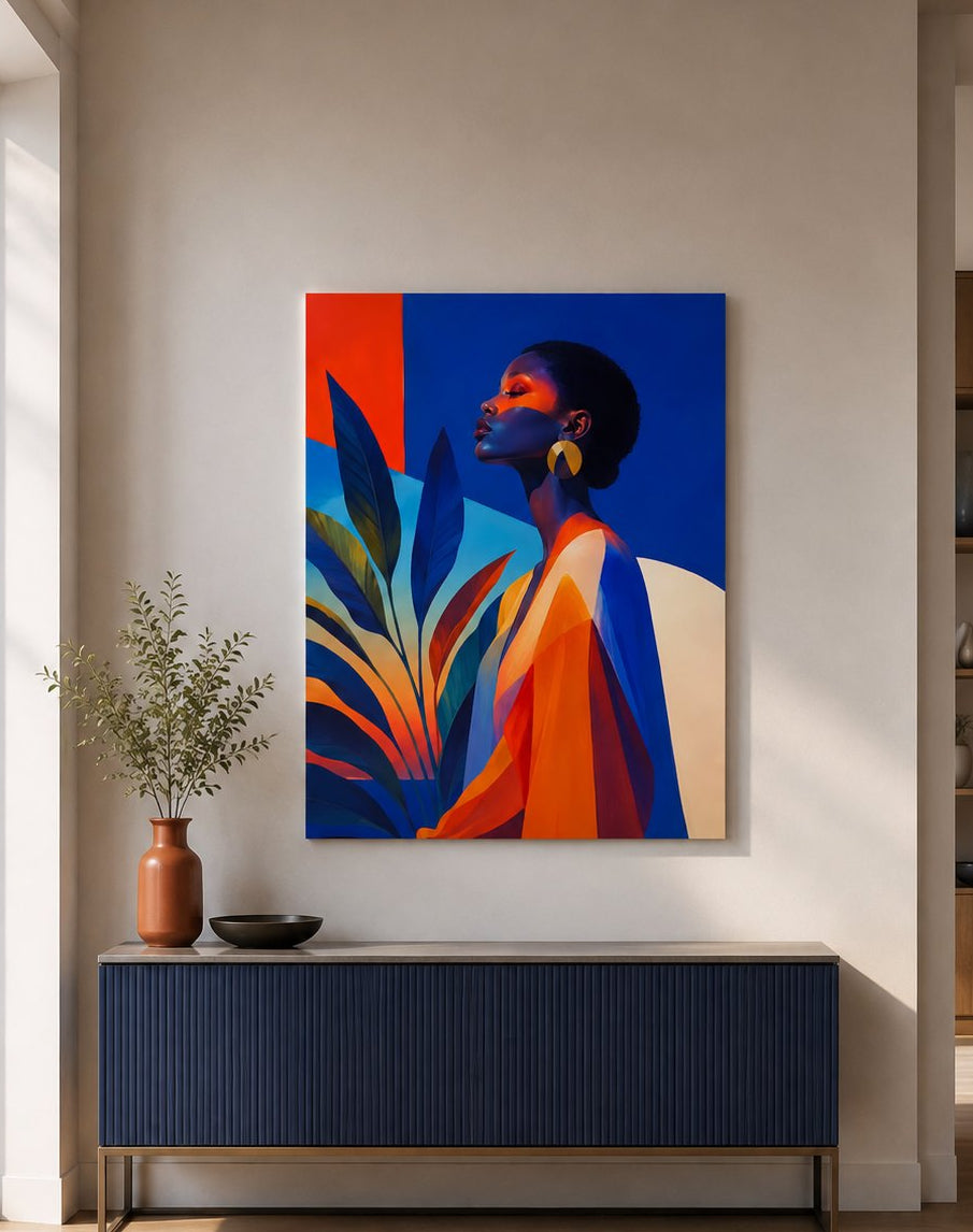Tableau femme moderne idéal pour une décoration de salon contemporaine.
