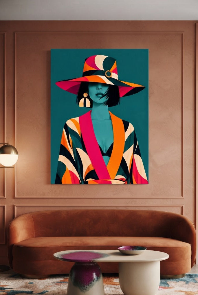 Tableau femme moderne Riviera Muse dans une décoration de salon
