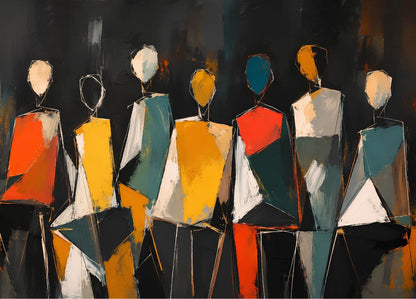 Tableau contemporain horizontal design aux personnages minimalistes
