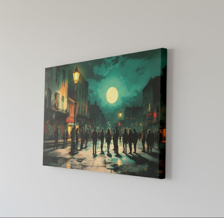 Détail des silhouettes et de la lumière lunaire dans la scène contemporaine
